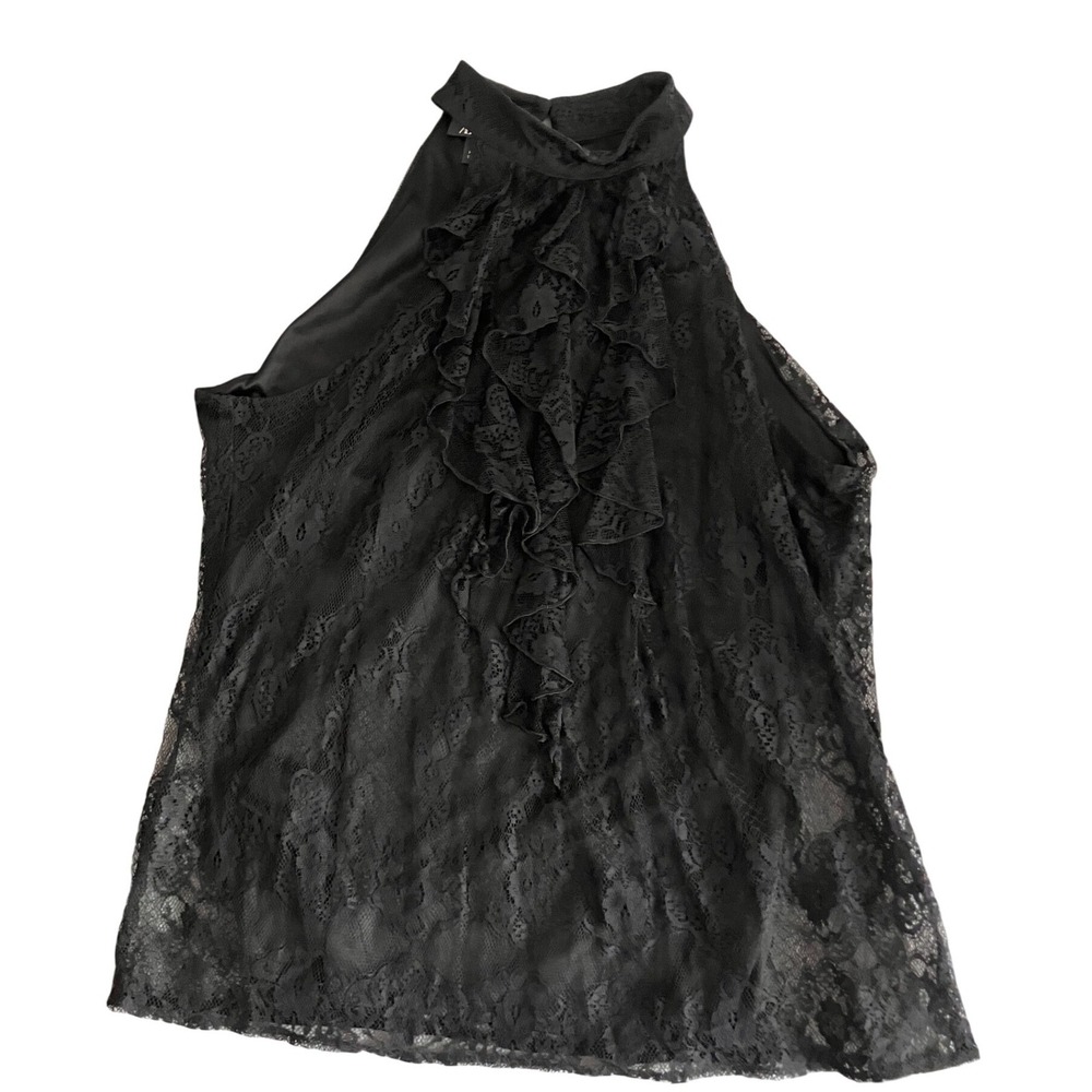 Black Lace Ruffle Halter XL Sleeveless Mock Neck Blouse Whimsigoth Fairy Keyhole